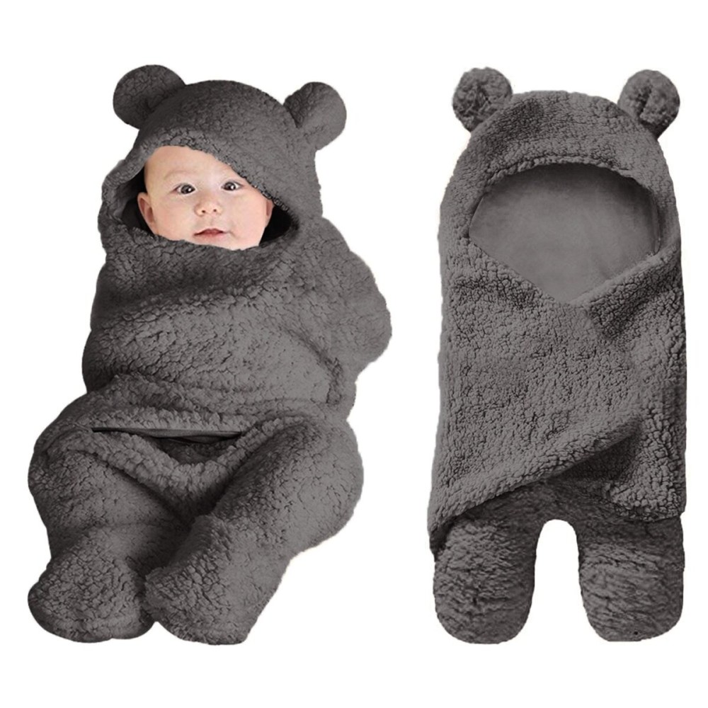 XMWEALTHY Cute Baby Items Newborn Plush Nursery Swaddle Blankets Soft Infant Girls Clothes Dark Grey
