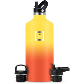 IRON FLASK Camping & Hiking Hydration Flask with Straw, BPA-Free Insulated Stainless Steel Sports Water Bottle - 64 oz Fire