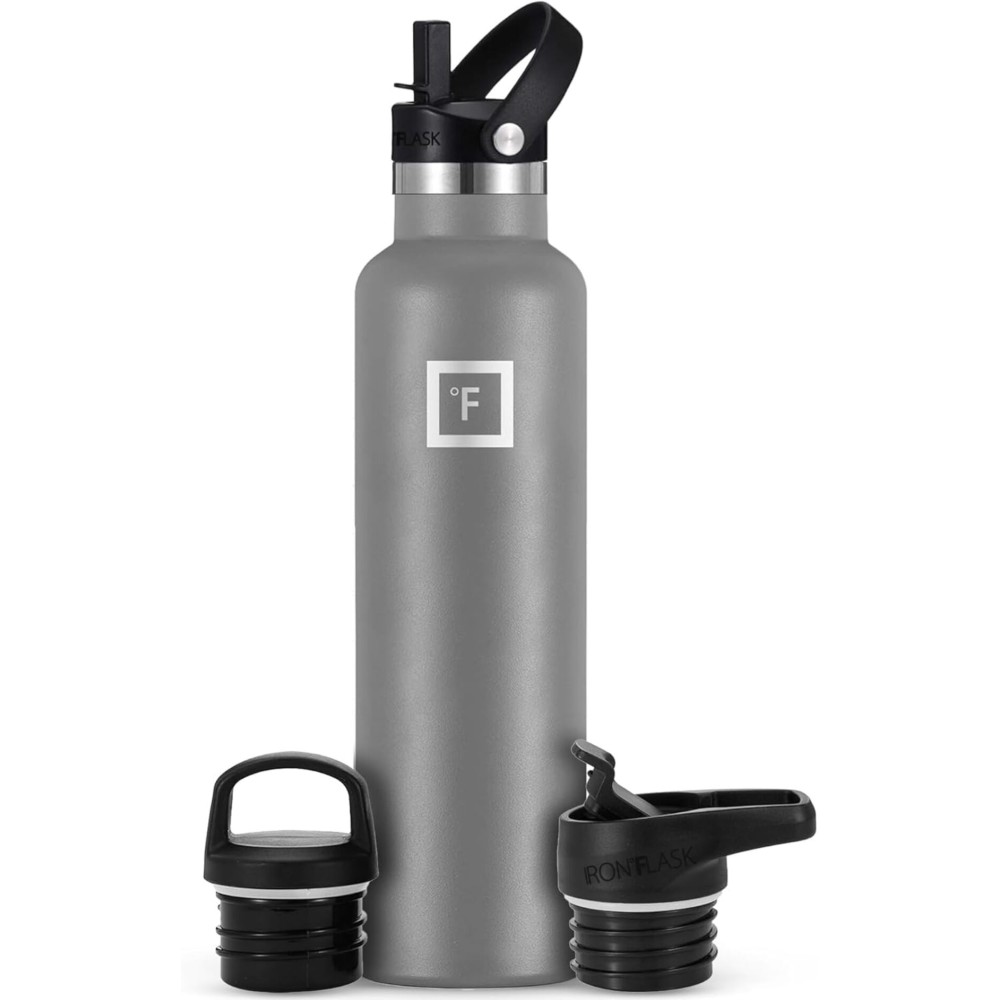 IRON FLASK Camping & Hiking Hydration Flask with Straw, BPA-Free Insulated Stainless Steel Sports Water Bottle - 24 oz Graphite