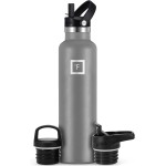 IRON FLASK Camping & Hiking Hydration Flask with Straw, BPA-Free Insulated Stainless Steel Sports Water Bottle - 24 oz Graphite