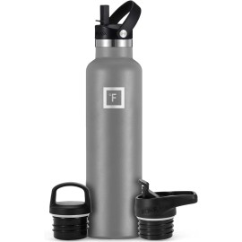 IRON FLASK Camping & Hiking Hydration Flask with Straw, BPA-Free Insulated Stainless Steel Sports Water Bottle - 24 oz Graphite
