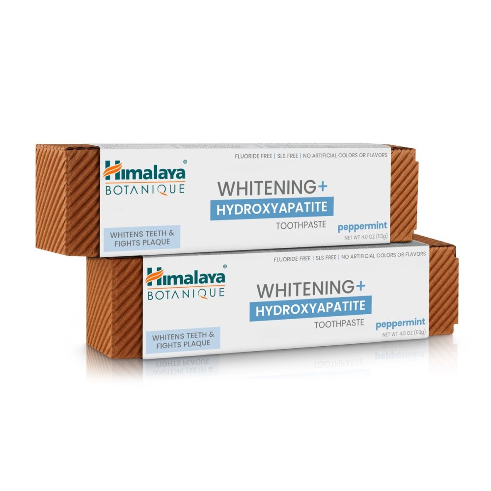 Himalaya Botanique Whitening + Hydroxyapatite Toothpaste, Peppermint - Nano Hydroxyapatite to Support Remineralization and Restore Enamel, Appropriate for Sensitive Teeth - Gluten Free, 4 oz, 2 Pack