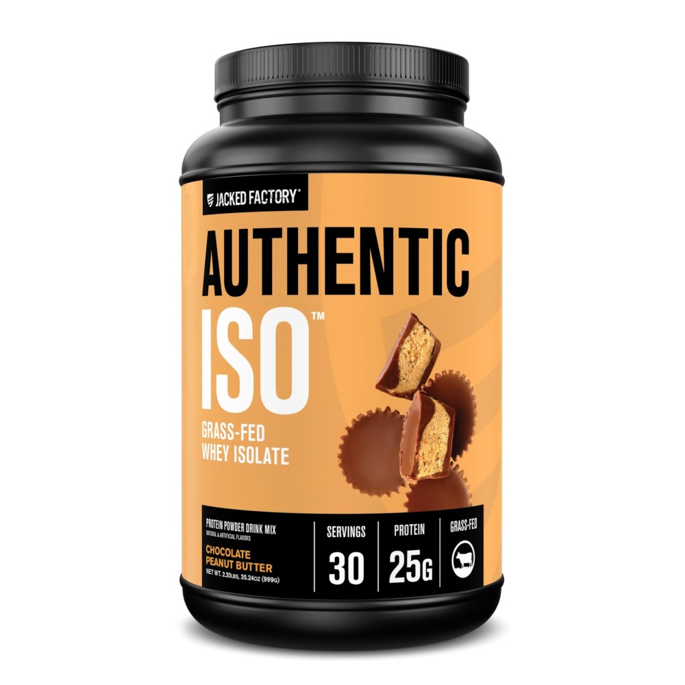 Jacked Factory Authentic ISO Whey Protein Isolate Powder - Low Carb, Non-GMO Muscle Building Protein w/No Fillers, Post Workout Recovery - 30 Servings, Chocolate Peanut Butter