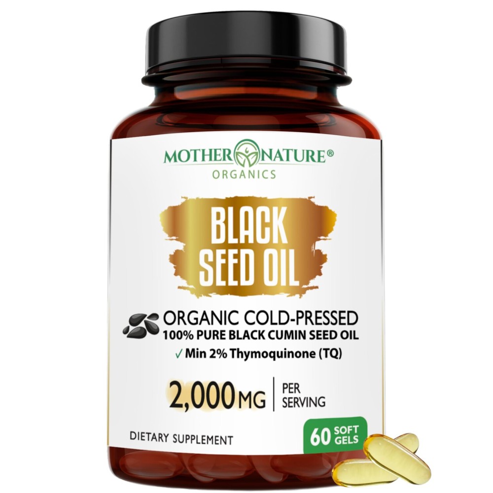 Organic Turkish Black Seed Oil Capsules, Premium Cold Pressed, High TQ, 1 Month Supply, Non-GMO Black Cumin Nigella Sativa Oil for Immune Support, Joint, Digestive Health, 1000mg per Capsule, 60ct