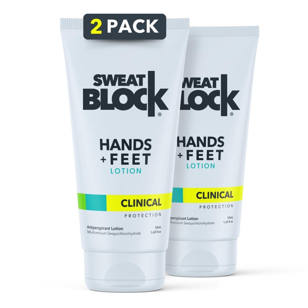 SweatBlock Clinical Strength Antiperspirant Lotion for Hands and Feet 2 Pack for Men and Women Hyperhidrosis Treatment for Excessive Sweating Quick-Dry Moisturizing Formula with Aloe and Vitamin E