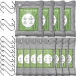 12 Pack Bamboo Charcoal Air Purifying Bag, Activated Charcoal Bags Odor Absorber, Moisture Absorber, Natural Car Air Freshener, Shoe Deodorizer, Odor Eliminators For Home, Pet, Closet (8x50g, 4x200g)