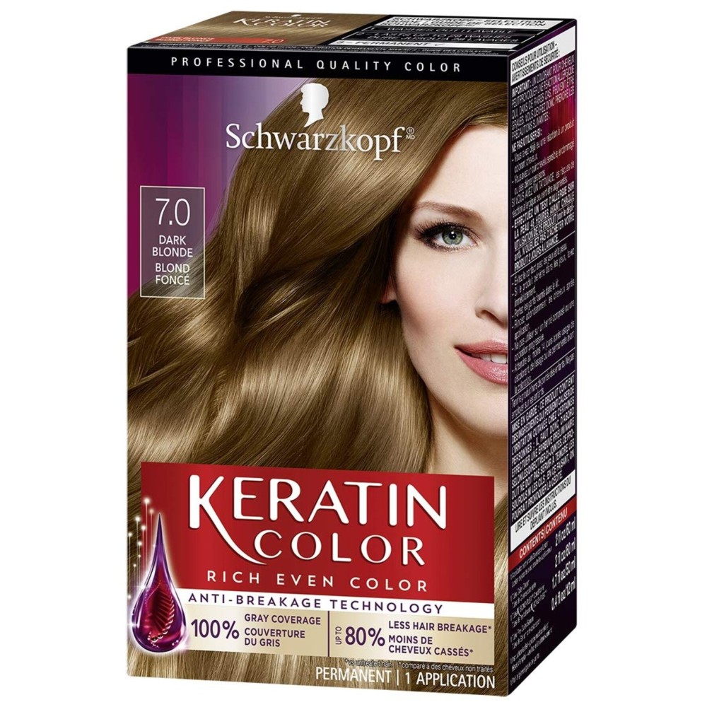 Schwarzkopf Keratin Color Permanent Hair Color Cream, 7.0 Dark Blonde