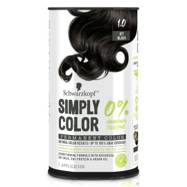 Schwarzkopf Simply Color Permanent Hair Dye, 1.0 Jet Black, Long-Lasting with Nourishing Ingredients, No Ammonia or Silicone, All Hair Types