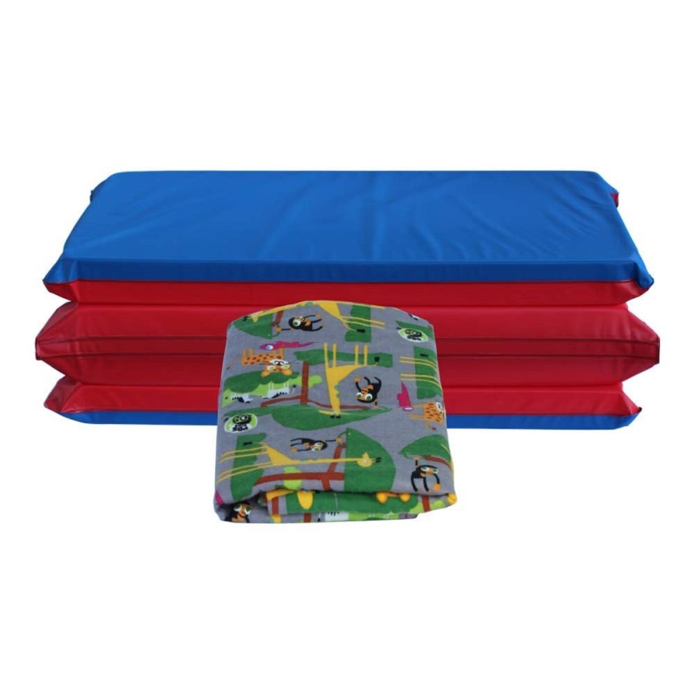 KinderMat 1.5 Thick + PBS Kids KinderBundle - Washable Cover, Special Edition - Safari Party - Regular, Sheet is 47 x 22, Value Bundle Great for Daycare & Family Households,