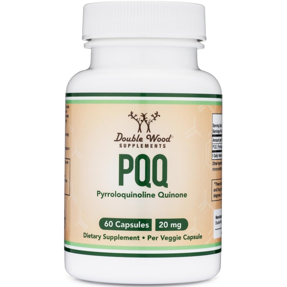 PQQ Supplement - 20mg, 60 Capsules (Pyrroloquinoline Quinone) Promotes Mitochondria ATP Coenzyme Levels, Energy Optimizer and Sleep Support (Non-GMO, Gluten Free, Vegan Safe) by Double Wood