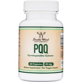 PQQ Supplement - 20mg, 60 Capsules (Pyrroloquinoline Quinone) Promotes Mitochondria ATP Coenzyme Levels, Energy Optimizer and Sleep Support (Non-GMO, Gluten Free, Vegan Safe) by Double Wood