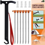 Eurmax USA Hiking Camping Tent Stakes and Hammer Set Lightweight Multi-Function Tent Hammer with Tent Stake Remover,Tent Pegs for Camping, Hiking, Backpacking, Gardening(Orange Stopper Stakes)