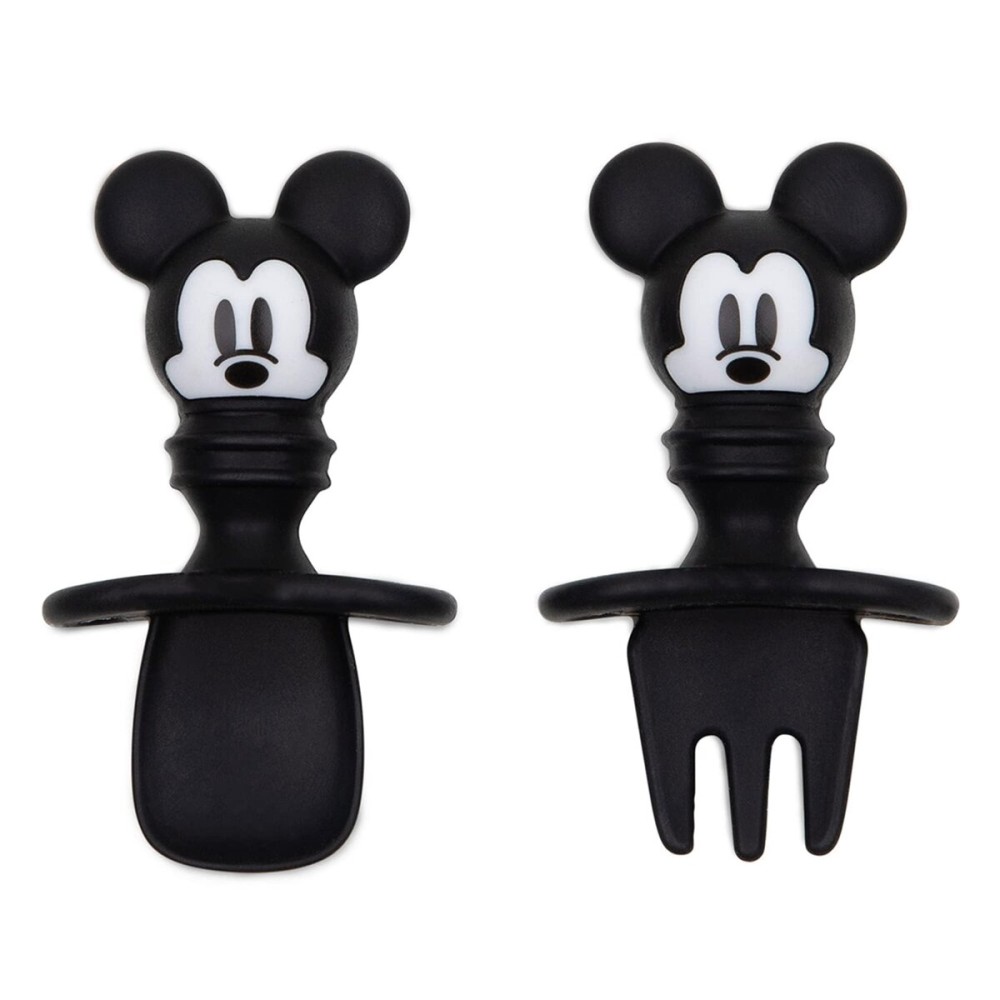 Bumkins Disney Baby Utensils Set, Chewtensils Silicone Spoons for Dipping, Self-Feeding, Baby Led Weaning, Trainer Learning First Stage Stage Eating, Fork and Spoon, Babies 6 Months, Mickey Mouse
