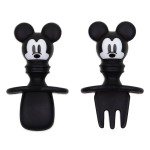 Bumkins Disney Baby Utensils Set, Chewtensils Silicone Spoons for Dipping, Self-Feeding, Baby Led Weaning, Trainer Learning First Stage Stage Eating, Fork and Spoon, Babies 6 Months, Mickey Mouse