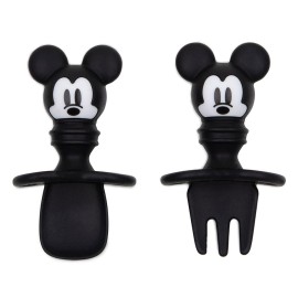 Bumkins Disney Baby Utensils Set, Chewtensils Silicone Spoons for Dipping, Self-Feeding, Baby Led Weaning, Trainer Learning First Stage Stage Eating, Fork and Spoon, Babies 6 Months, Mickey Mouse