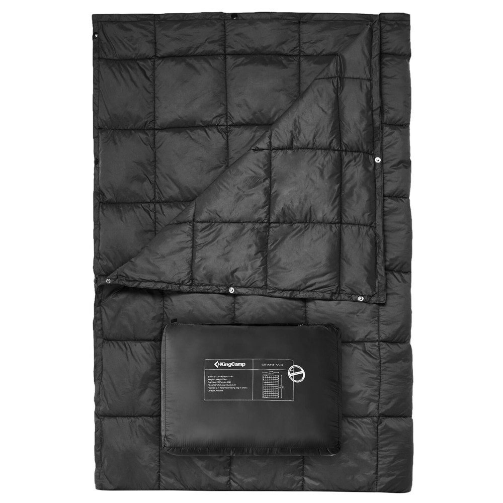 KingCamp Ultralight Camping Blanket, Packable Down Alternative Puffy Wearable Blankets Weatherproof Warm Package Quilt with Snap Buttons for Outdoor Hiking Travel Picnic Stadium (78.7 x 56.7, BLACK)
