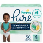 Pampers Pure Protection Baby Diapers, Size 4 (22-37 lbs), 58 Count, Up to 100% Leakproof, Premium Plant-based Skin Protection, Hypoallergenic Soft Diapers