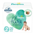 Pampers Baby Diapers - Pure Protection - Size 2, 120 Count, for up to 100% Leakproof, Premium Plant-based Skin Protection