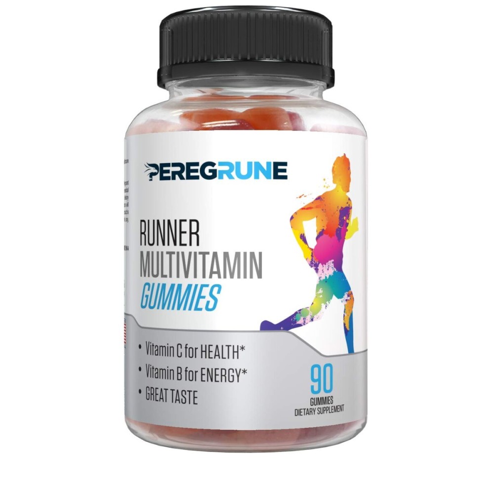 PEREGRUNE Runner Multivitamin Gummies - Daily Vitamin for Running with Vitamins A, C, D, E, and B Complex - 50% Less Sugar - Antioxidants, Recovery, Endurance, and Energy Gummy - Running Supplement