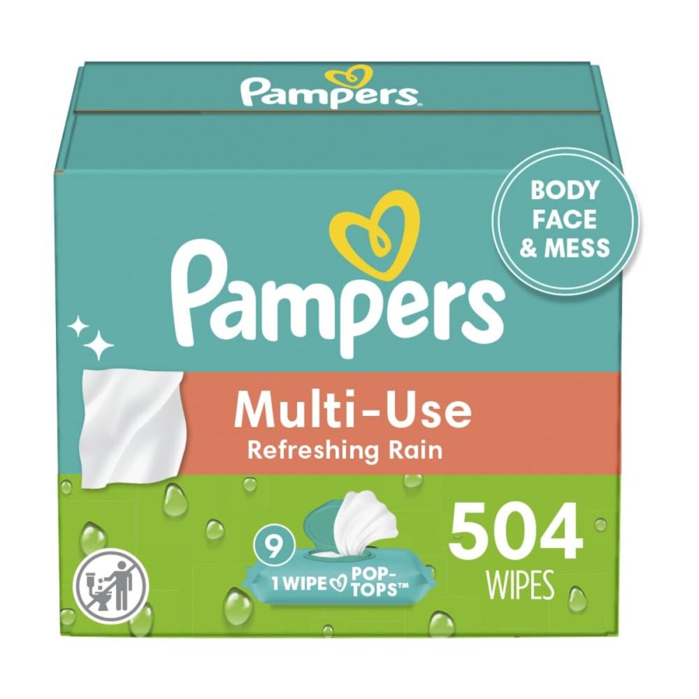 Pampers Baby Wipes Multi-Use Refreshing Rain 9X Pop-Top Packs 504 Count