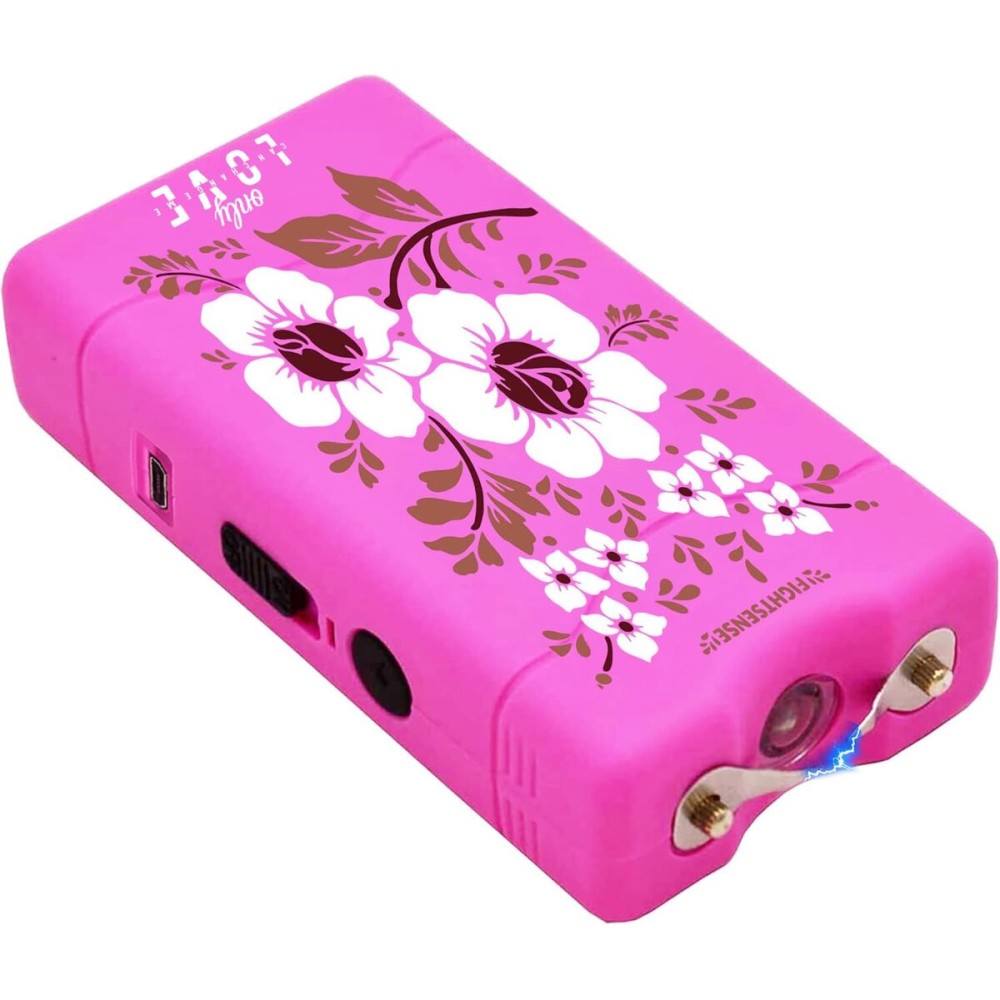 Super Heavy Duty 35 Billion Mini Stun Gun for Self Defense with Bright Led Flashlight, Rechargeable Battery, Nylon Holsters with Belt Loop for Easy Cary (Camouflage Pink)