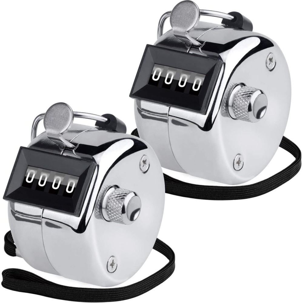 KTRIO Metal Handheld Tally Counter, 4-Digit Number Clicker Counter, Hand Mechanical Pitch Counters for Coaching, Knitting, People, Lap, Fishing, Golf and Row, 2 Pack