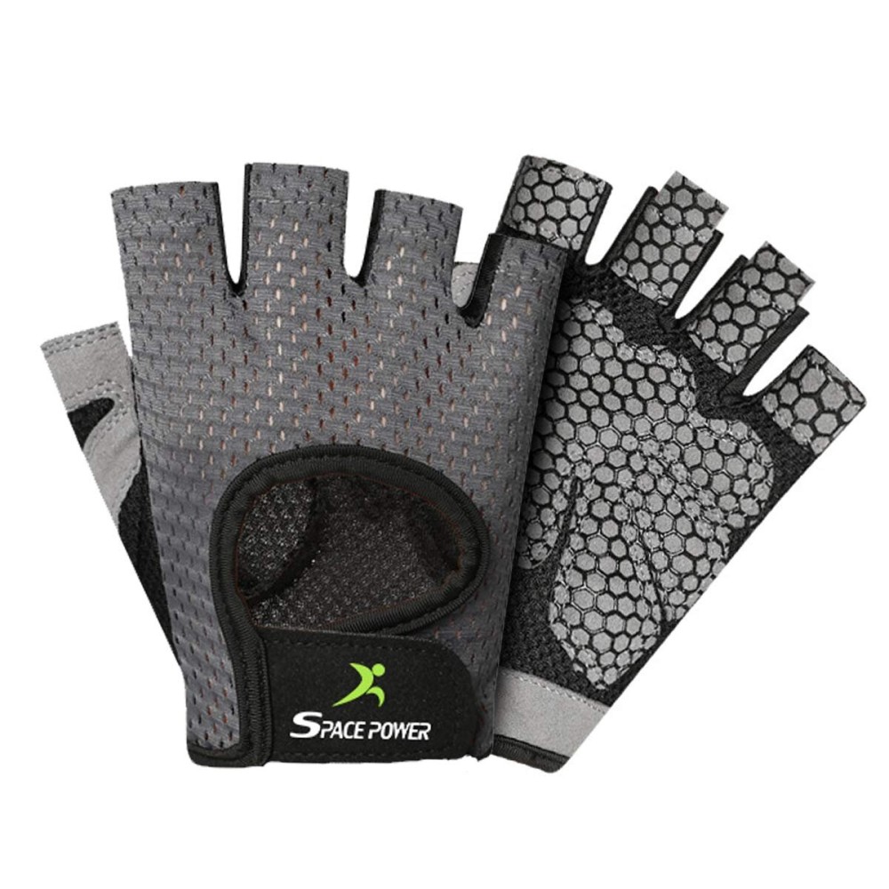 Spacepower Weight Lifting Gloves - Lightweight Breathable Gym Gloves for Women & Men (Large, Gray)