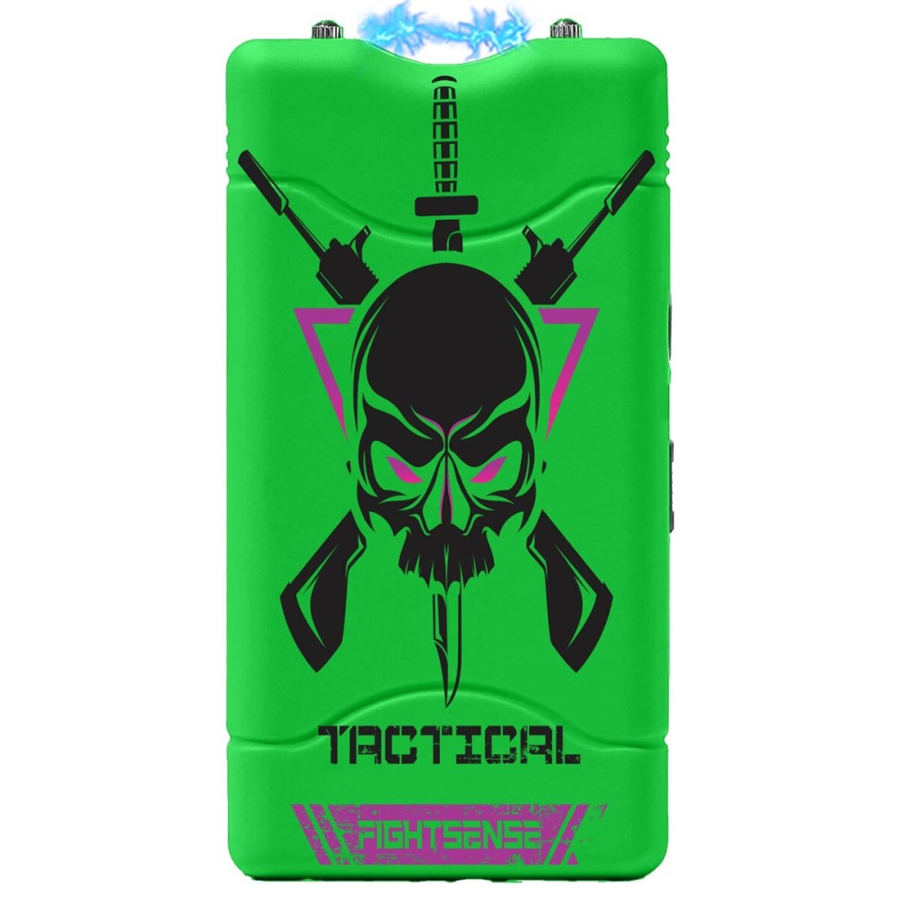 Super Heavy Duty 35 Billion Mini Stun Gun for Self Defense with Bright Led Flashlight, Rechargeable Battery, Nylon Holsters with Belt Loop for Easy Cary (Green)