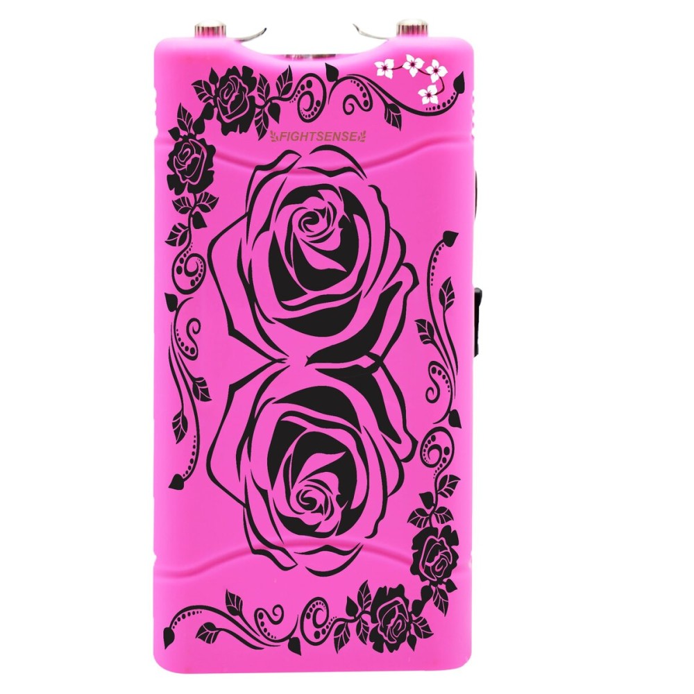 FIGHTSENSE Super Heavy Duty 35 Billion Mini Stun Gun for Self Defense with Bright Led Flashlight, Rechargeable Battery, Nylon Holsters with Belt Loop for Easy Cary (Zebra Pink)