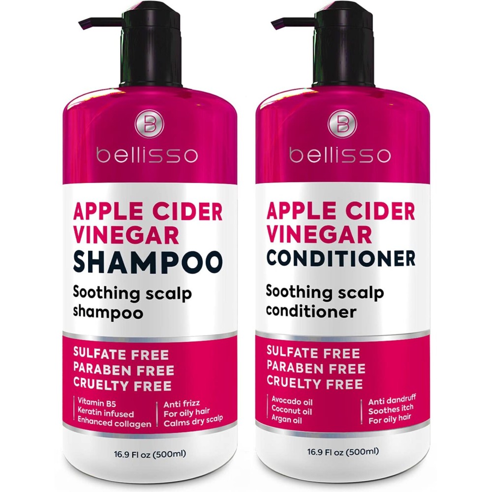 Apple Cider Vinegar Shampoo and Conditioner Set - Stop Flaky and Itchy Scalp - Sulfate Paraben Free Anti Dandruff Soothing Treatment for Dry, Oily and Damaged Hair - Intense Care for Women and Men