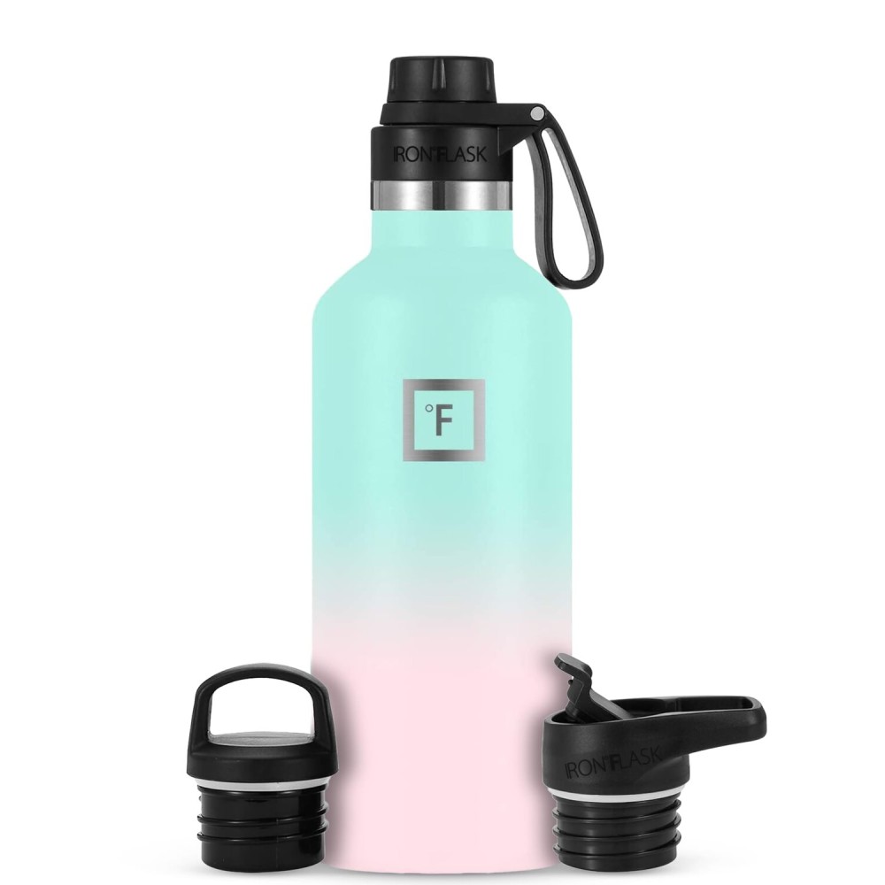 IRON FLASK Camping & Hiking Hydration Flask with Spout, BPA-Free Insulated Stainless Steel Sports Water Bottle - 32 oz Midnight Black