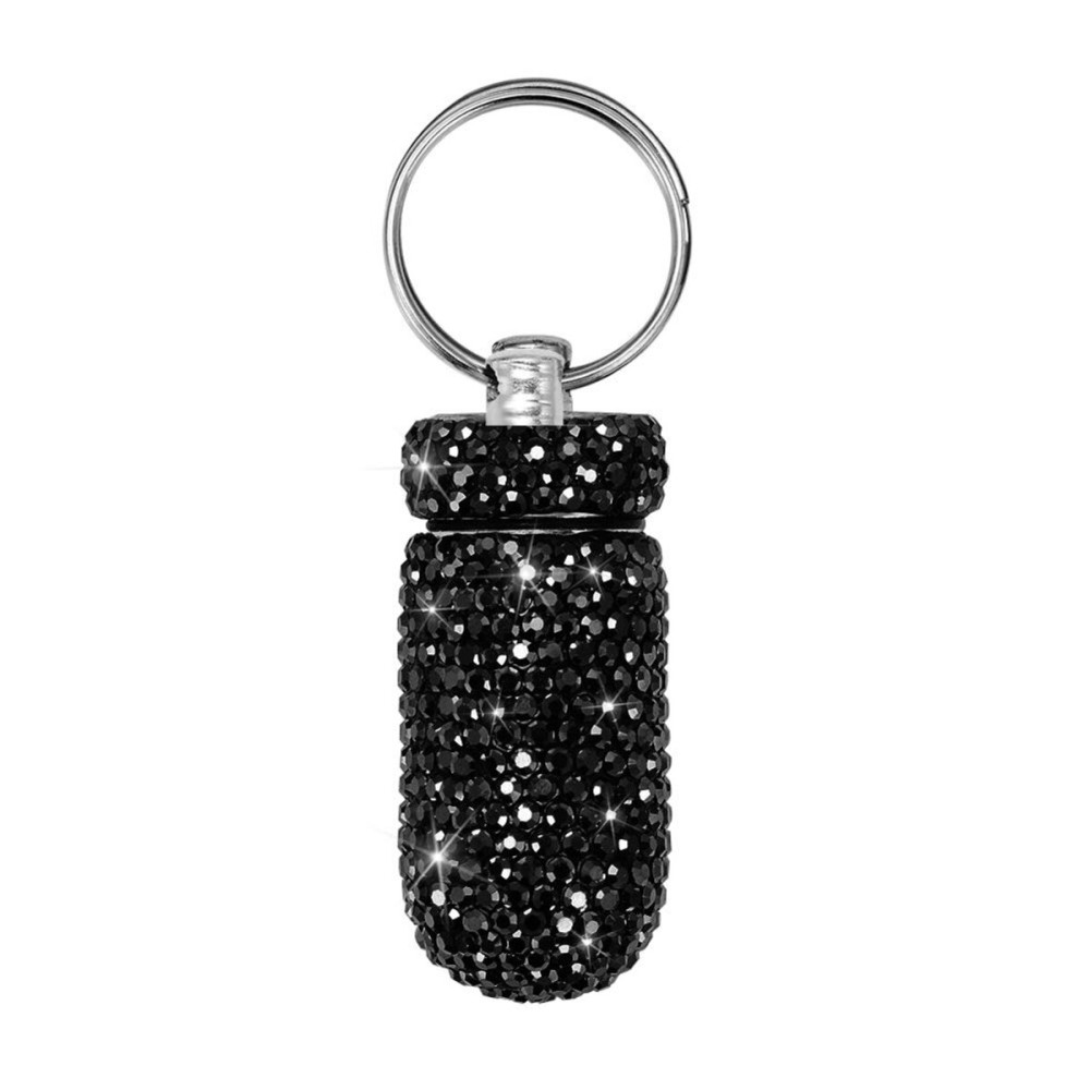 Portable Pill Case Pill Container Waterproof Pill Holder with Keychain Bling Pill Box Medicine Dispenser Bottle Storage for Outdoor Camping Travel (Black)