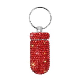 Portable Pill Case Pill Container Waterproof Pill Holder with Keychain Bling Pill Box Medicine Dispenser Bottle Storage for Outdoor Camping Travel (Red)