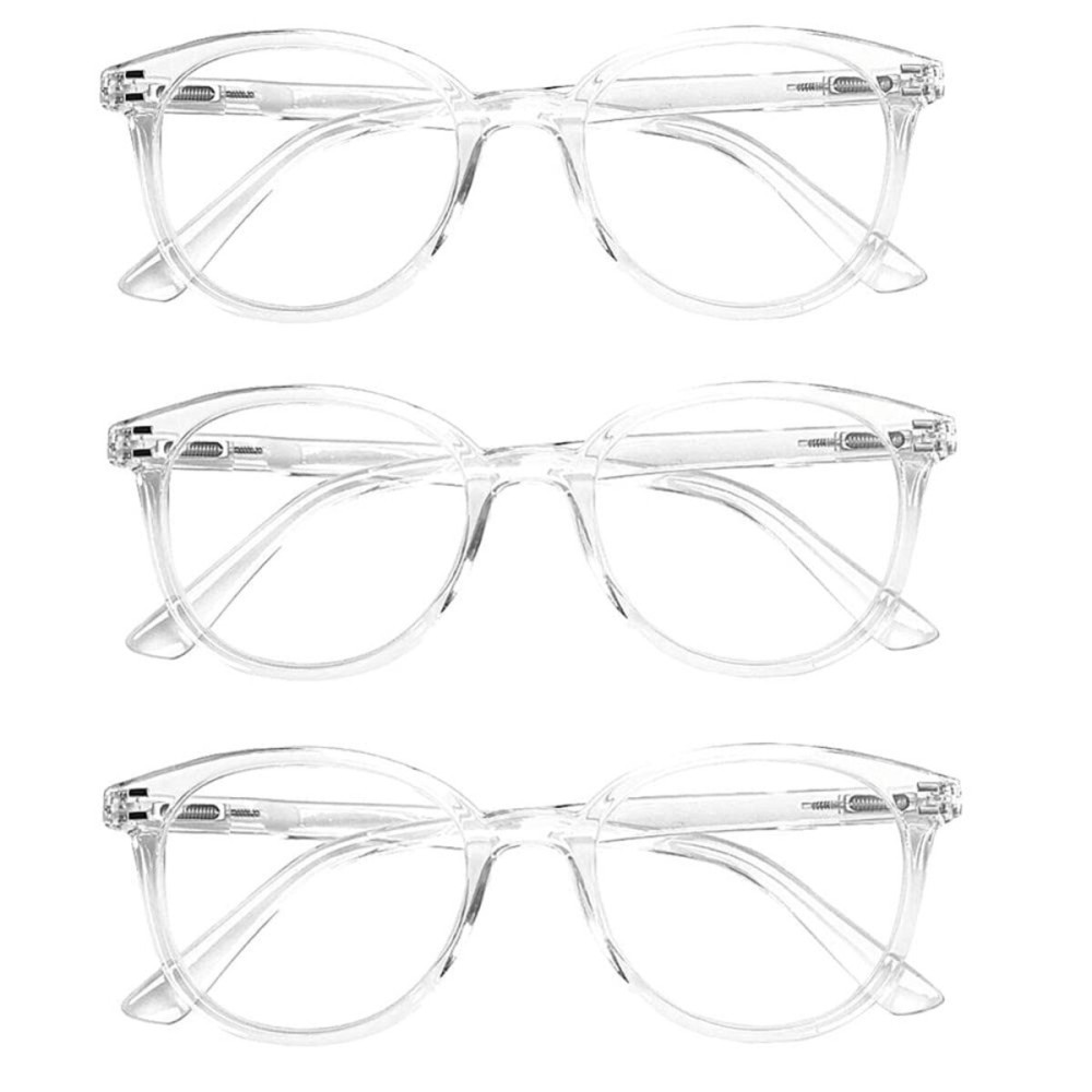 3 Pack Reading Glasses Spring Hinge Stylish Readers Black/Tortoise for Men and Women (3 Transparent, 2.25)Medium