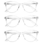 3 Pack Reading Glasses Spring Hinge Stylish Readers Black/Tortoise for Men and Women (3 Transparent, 2.25)Medium