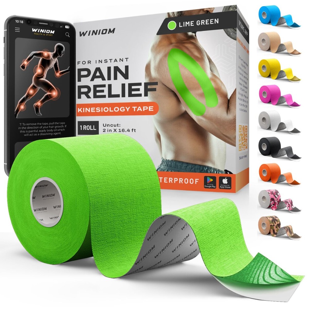 Kinesiology Tape-Incredible Support for Athletic Sports and Recovery+Free Taping Guide-Uncut 2 inch 16.4 feet Roll (Lime Green + Free Taping Guide, Pack of 1)