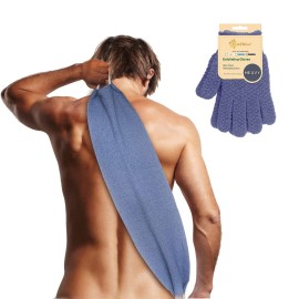 Evridwear Exfoliating Back Scrubber with Handles Two Sides for Body Shower Deep Cleans Skin Massages Invigorating Blood Circulation Men Women One Size (Back Scrubber + Heavy Gloves)