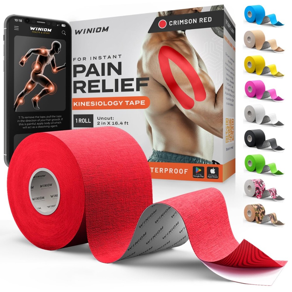 Kinesiology Tape-Incredible Support for Athletic Sports and Recovery+Free Taping Guide-Uncut 2 inch 16.4 feet Roll (Crimson Red + Free Taping Guide, Pack of 1)