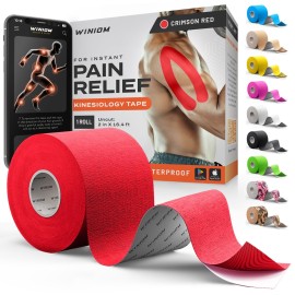 Kinesiology Tape-Incredible Support for Athletic Sports and Recovery+Free Taping Guide-Uncut 2 inch 16.4 feet Roll (Crimson Red + Free Taping Guide, Pack of 1)