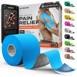 Kinesiology Tape-Incredible Support for Athletic Sports and Recovery+Free Taping Guide-Uncut 2 inch 16.4 feet Roll (Electric Blue + Free Taping Guide, Pack of 1)