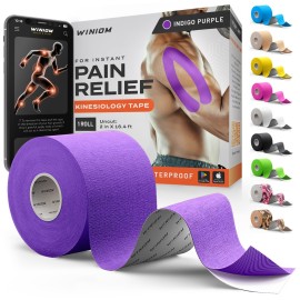Kinesiology Tape-Incredible Support for Athletic Sports and Recovery+Free Taping Guide-Uncut 2 inch 16.4 feet Roll (Indigo Purple + Free Taping Guide, Pack of 1)