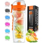 Zulay Kitchen 34 oz Large, Leakproof Fruit Infuser Water Bottle with Anti-Slip Grip - Men and Women\'s Ideal Fitness Gift Or For Gym, Camping, and Travel - Sunrise Orange