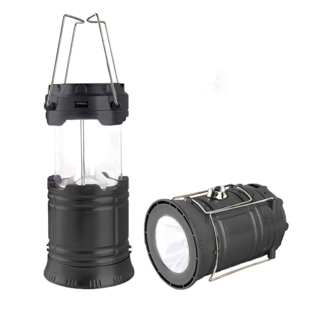 Censinda LED Camping Lantern, Solar and Rechargeable Lantern Flashlight Collapsible and Portable Light for Daily/Camp/Hiking/Night Fishing/Emergency/Hurricanes/Storm(Black, 1 Pack)