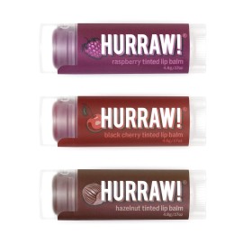 Hurraw! Raspberry Tinted, Black Cherry Tinted, Hazelnut Tinted Lip Balms, 3 Pack Bundle: Organic, Vegan, Cruelty & Gluten Free. Non-GMO, 100% Natural. Bee, Shea, Soy & Palm Free. Made in USA