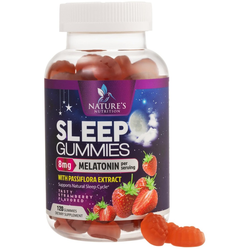 Sleep Gummies 8mg - Max Strength Melatonin with Passiflora Extract for Restful Sleep - Fast Acting Melatonin Sleep Gummy Supplement for Adults, Vegan, Non-GMO, Tasty Strawberry Flavor - 120 Gummies