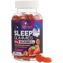 Sleep Gummies 8mg - Max Strength Melatonin with Passiflora Extract for Restful Sleep - Fast Acting Melatonin Sleep Gummy Supplement for Adults, Vegan, Non-GMO, Tasty Strawberry Flavor - 120 Gummies