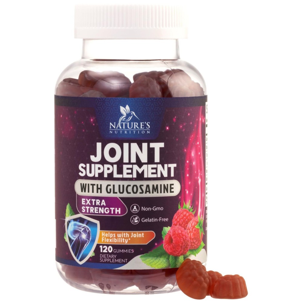 Joint Support Gummies Glucosamine Plus Vitamin E - Nature\'s Joint Support Supplement for Occasional Discomfort for Back, Knees & Hands - Cartilage & Joint Health & Flexibility Support - 120 Gummies