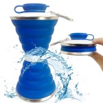 Collapsible Water Bottle, Camping Cup With Carabiner, Reuseable Silicone Foldable Leak Proof Portable Sports Travel Water Bottles For Outdoor, Travel Gym Hiking, BPA Free, Cycling Cups with Carabiner