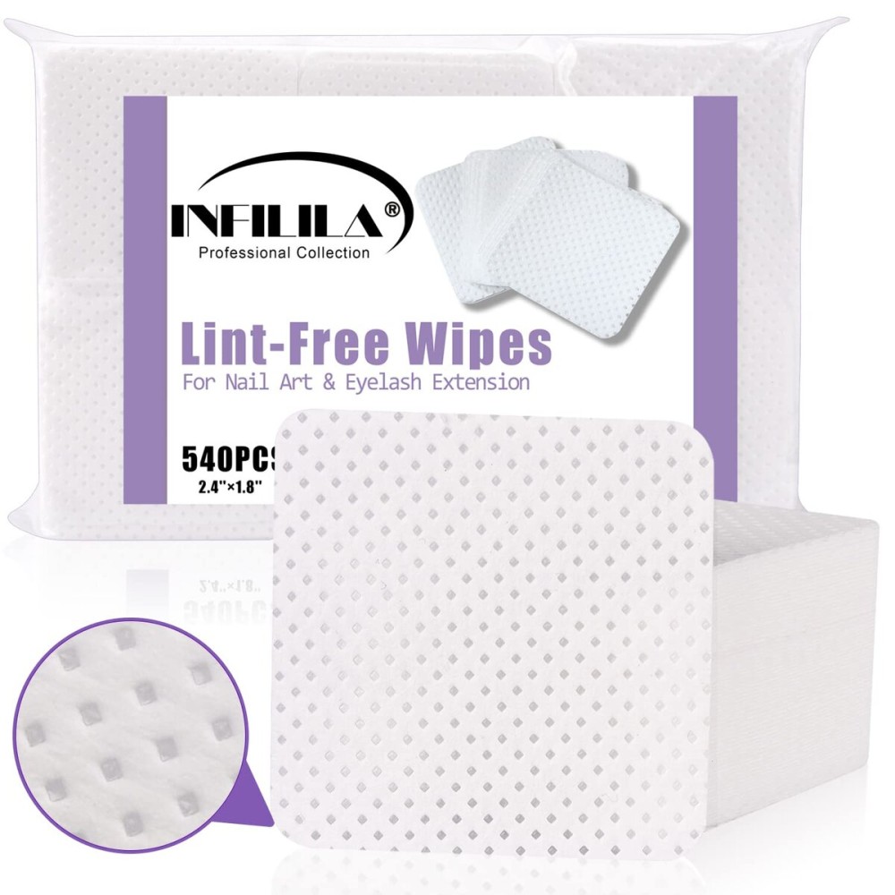 NXJ INFILILA Lint Free Nail Wipes, 540PCS Non-Woven Fabric Dry Nail Prep Wipes, Super Absorbent Nail Polish Remover Wipes Lash Extensions Glue Nail Cleaning Pads for Salon Supplies