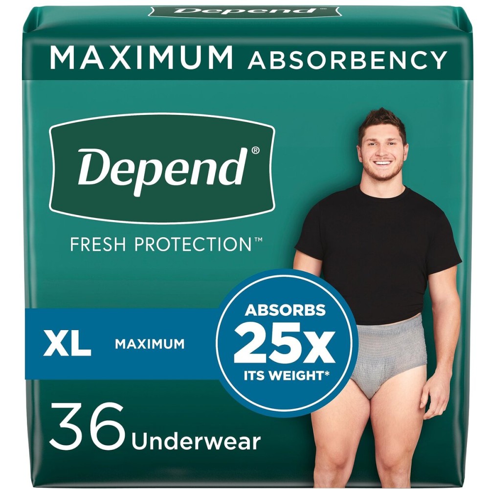 Depend FIT-Flex Incontinence Underwear for Men, Maximum Absorbency, Disposable, Extra-Large, 36 Count